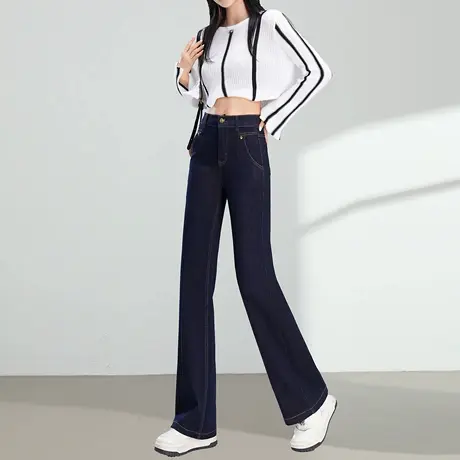 复古直筒牛仔喇叭裤女2025春秋季新款高腰宽松垂感显瘦窄版微喇裤商品大图