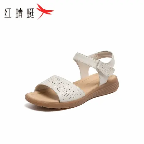 红蜻蜓女鞋凉鞋女夏季透气露趾一字带皮凉鞋软底舒适妈妈鞋女鞋商品大图