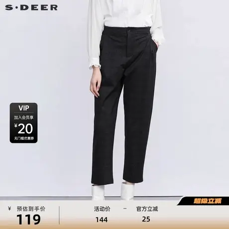 S·DEER圣迪奥女装冬季新款松紧拼接插袋压褶西装长裤S22480801图片