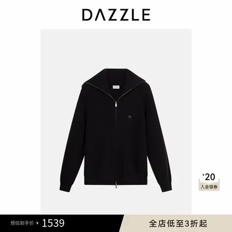 DAZZLE 地素奥莱毛衣2025年春季黑色棉混纺针织长袖拉链衫针织衫图片