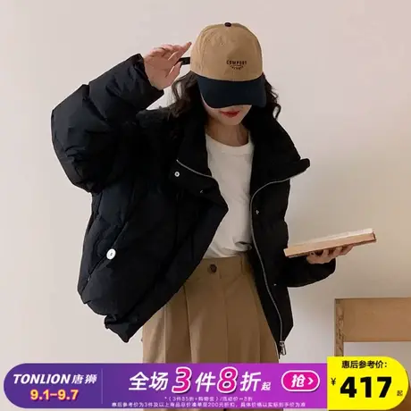 唐狮2025新款冬季立领黑色羽绒服女韩版时髦面包服保暖短款外套cq商品大图