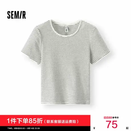 [商场同款]森马短袖T恤女短款蕾丝花边气质2025夏新款紧身条纹衫商品大图