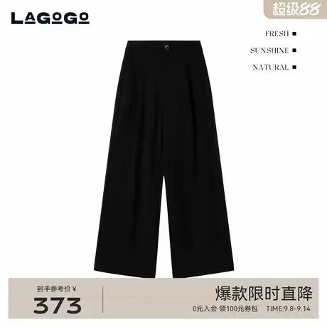 LAGOGO黑色高腰阔腿裤女拉谷谷2025秋新款职场休闲裤OCKK538C71商品大图