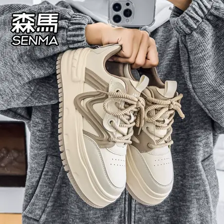 森马男鞋秋季潮流百搭小众低帮休闲板鞋运动厚底增高真皮面包潮鞋商品大图