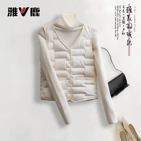雅鹿冬季女25短款梯形羽绒服马甲防寒保暖修身轻薄好看内搭背心商品大图