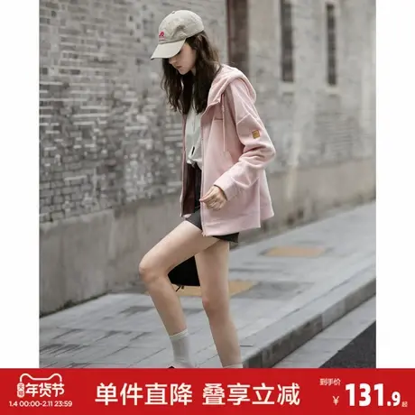 唐狮2026秋冬季外套女连帽净色简约风摇粒绒短款保暖外套设计百搭图片