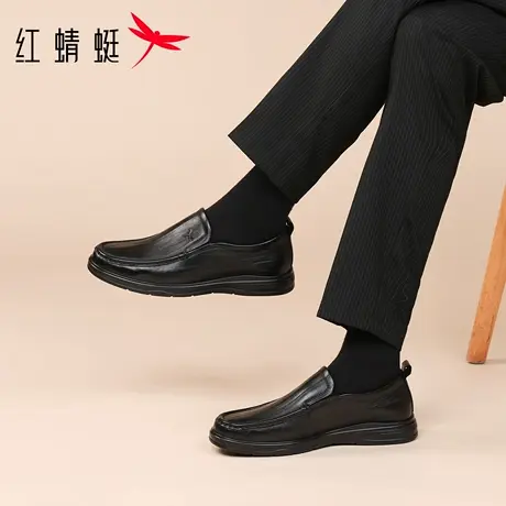 红蜻蜓男鞋春季新款鞋子男士软底一脚蹬懒人休闲皮鞋男款真皮牛皮商品大图