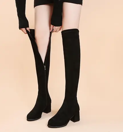 过膝靴长靴女2023秋冬季新款长筒靴骑士女鞋马丁鞋子弹力高筒靴子图片