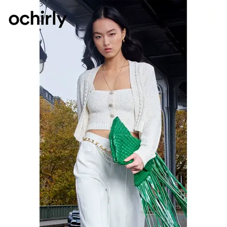 【品牌甄选】欧时力 金葱节子纱小香风针织外套23新款秋法式开衫图片