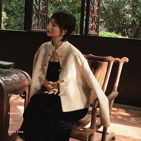 小香风外套女士秋冬2023新款今年流行亮片高端法式粗花呢上衣短款图片