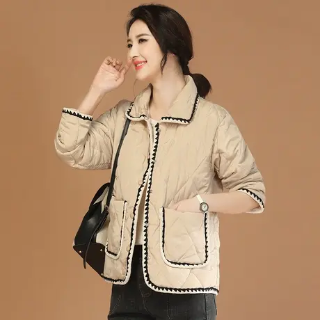 新品8.5折】刺绣polo领轻薄棉衣棉服女短款夹棉外套棉袄图片
