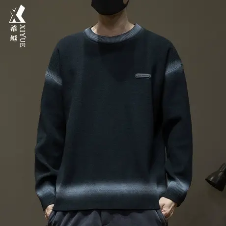 希越扎染针织衫毛衣男冬季潮牌男士宽松大码圆领慵懒风12针毛线衫商品大图