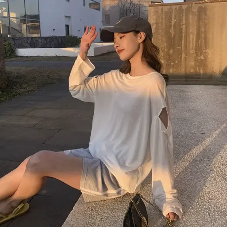 唐狮春秋长袖T恤女ins超火内搭上衣宽松T恤减龄漂亮洋气小衫网红图片