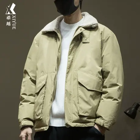 羊羔绒翻领羽绒服男冬季保暖新国标90鸭绒外套宽松大码男士棉衣潮图片