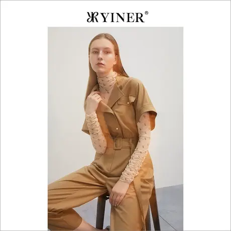 YINER音儿女装春季时尚字母印花高领打底衬衫上衣商品大图