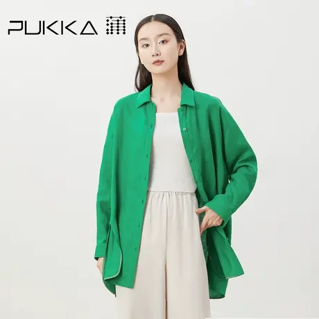 蒲PUKKA原创设计女装春夏新品纯亚麻宽松慵懒风落肩长袖衬衫商品大图