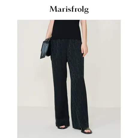 【爽滑垂坠面料】玛丝菲尔秋季新款黑色高级感阔腿休闲裤女商品大图