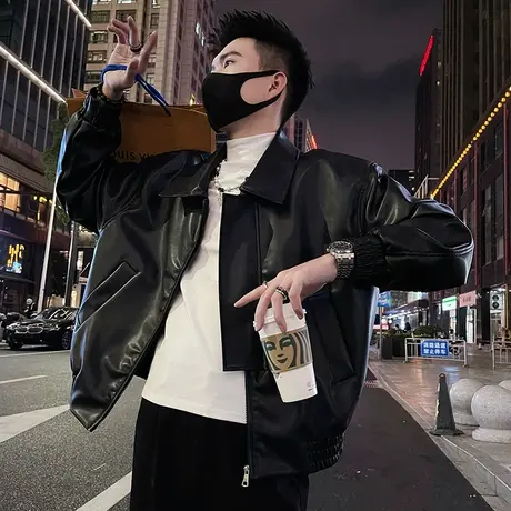 皮衣外套男秋季美拉德痞帅高级感炸街pu皮夹克男款机车服轻熟上衣图片