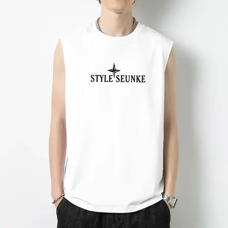 重磅纯棉背心男夏季外穿宽松跨栏运动健身坎肩液氨长绒棉无袖t恤商品大图