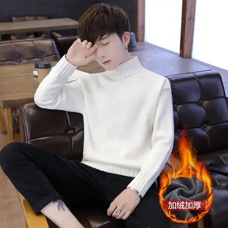 加绒加厚毛线衣秋冬季半高领毛衣男韩版潮学生原宿风宽松打底衫男图片