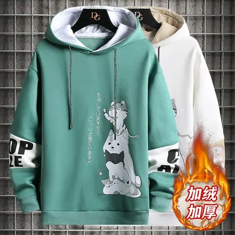 加绒卫衣男秋冬季宽松潮流百搭2023新款连帽外套男帅气加厚上衣服图片