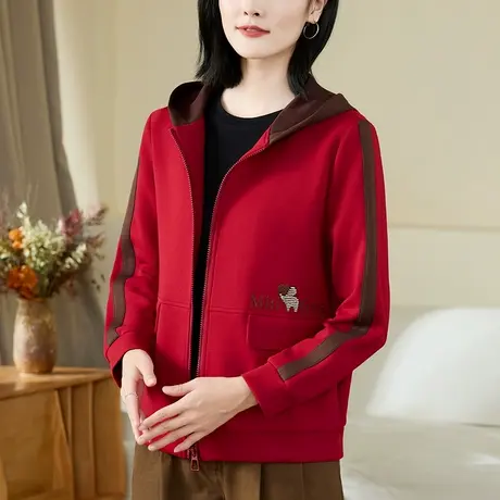 休闲卫衣外套女春秋2024年新款洋气减龄中年妈妈拉链上衣服百搭潮商品大图