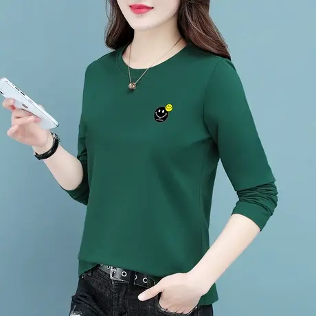 恋上17号纯棉t恤女长袖打底衫春秋内搭2023年新款时尚大码中年图片