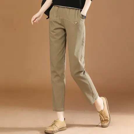 韩潮袭人松紧腰宽松直筒卡其休闲长裤女2024春新款百搭显瘦哈伦裤图片