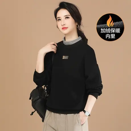韩朝袭人高领拼接加绒卫衣女2023冬新款高级感宽松休闲长袖上衣厚图片
