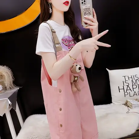 设计感背带裤女2024新款春夏宽松休闲洋气减龄可盐可甜吊带连体裤图片