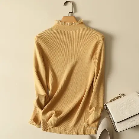 春装2024新款蕾丝半高领针织衫女士亮丝内搭修身毛衣打底长袖上衣商品大图