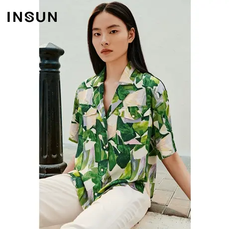 INSUN恩裳线上专选夏季度假风丝滑柔软缎面衬衫图片