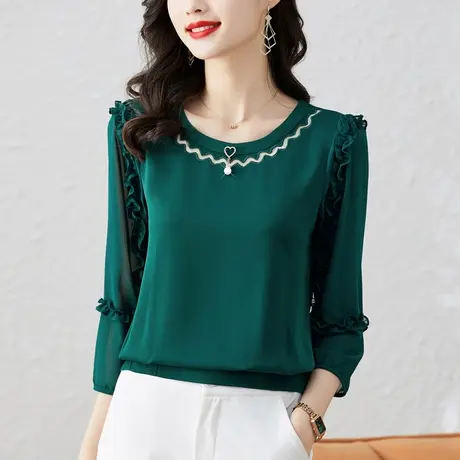 雪纺衫女七分袖2023新款春夏款欧货小衫洋气超仙短款上衣漂亮时尚商品大图