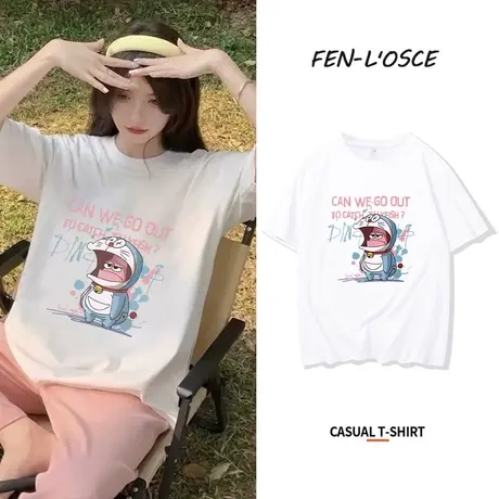 新疆棉短袖t恤女2023年夏季新款日系复古情侣装印花半袖纯棉上衣图片