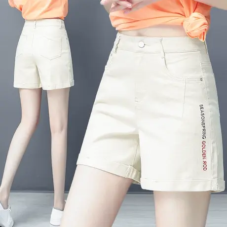 白色牛仔短裤女宽松直筒热裤2024新款高腰显瘦学生百搭五分阔腿裤商品大图