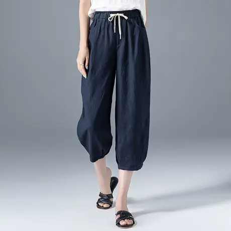 亚麻灯笼裤女夏季薄款七分裤休闲裤棉麻萝卜裤子女夏哈伦裤八分裤商品大图