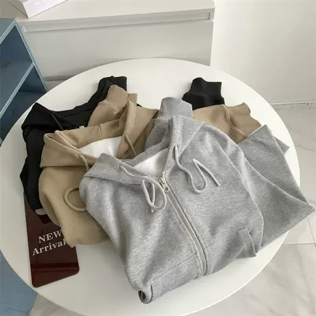 拉链短款连帽设计感外套卫衣女美式秋冬加厚高腰短上衣学院风外套图片