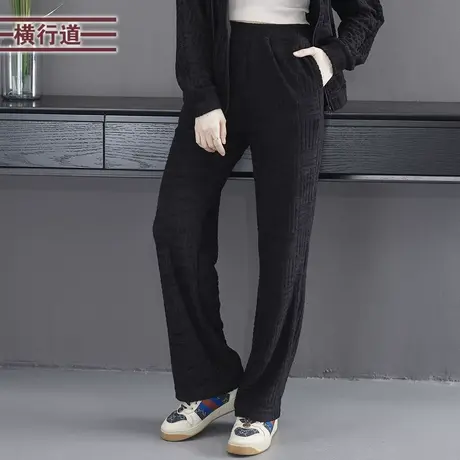 简约休闲保暖松紧腰纯色阔腿毛巾绒长裤女大码下装2025新款春装商品大图