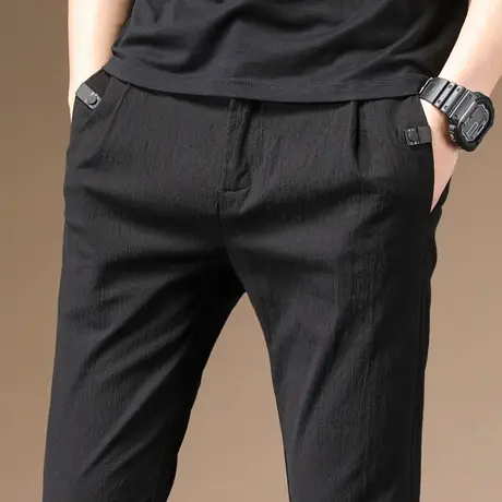 夏季薄款冰丝九分休闲裤男士修身小脚男裤子2022年新款春秋款纯棉商品大图