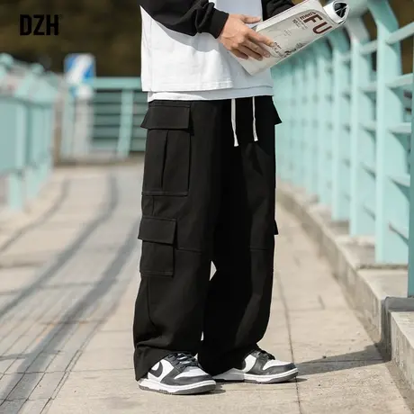 男士黑色工装裤男美式复古裤子春季男裤2024新款阔腿休闲长裤男款商品大图