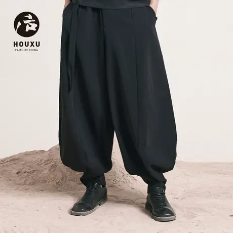 后序新中式休闲裤男宽松束脚长裤原创小众设计感黑色国风垂感裤子商品大图