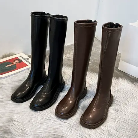 网红ins瘦瘦长筒靴女不过膝2023年新款秋冬季高筒百搭骑士马丁靴商品大图