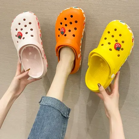 草莓洞洞鞋韩版少女心时尚网红包头半拖夏季室内外穿防滑沙滩凉拖商品大图