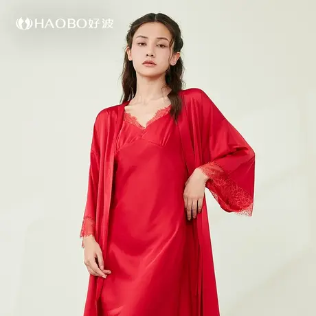 好波女高贵时尚仿丝睡裙居家宽松睡衣二件套夏季薄款睡袍HJF2354图片