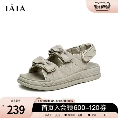 Tata他她蝴蝶结厚底凉鞋女舒适外穿沙滩凉鞋2023夏季新款WNY01BL3商品大图