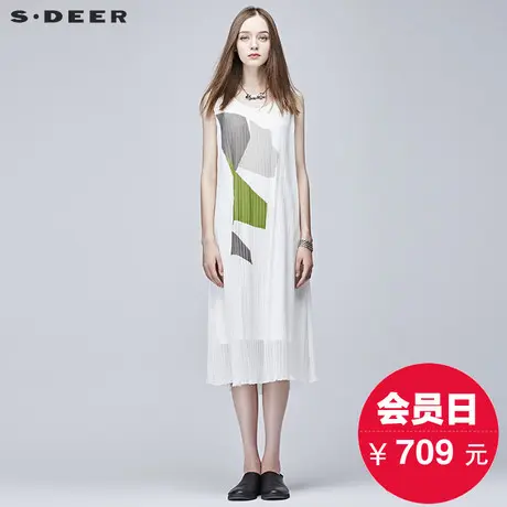 s.deer【新品】圣迪奥色块印花竖褶肌理A廓无袖连衣裙S17281230图片