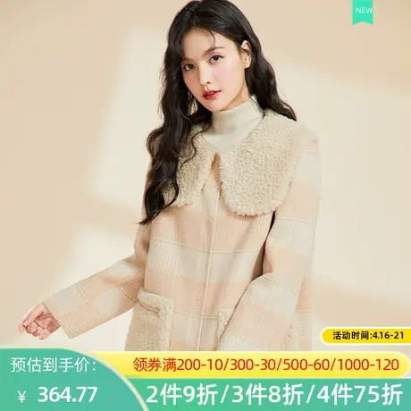 秋水伊人2022秋冬新款时尚格纹保暖双面毛呢大衣2A204图片