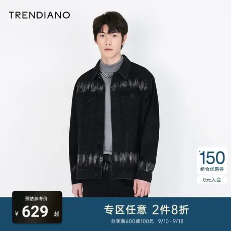 TRENDIANO新款风衣外套男黑色工装休闲牛仔夹克设计感高级商品大图