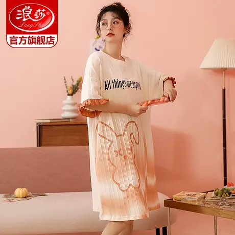 浪莎睡衣睡裙女夏短袖2022新款网红薄款连衣裙可爱家居服可外出KF商品大图