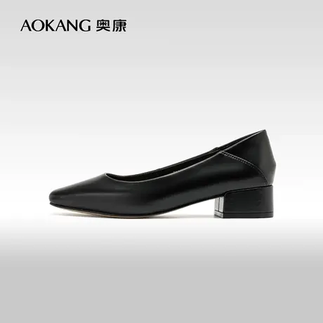 奥康女鞋 新款商务正装简约职场OL舒适增高粗跟浅口单鞋图片